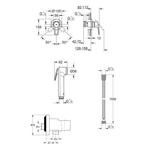 Набір прихованого монтажу з гігієнічною лійкою GROHE BAULOOP NEW 89130 фото