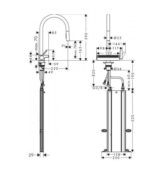 Смеситель для кухонной мойки с выдвижным душем HANSGROHE AQUNO SELECT M81 73831670, черный матовый 85321 фото