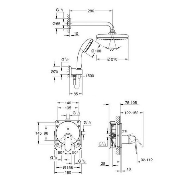 Душова система із змішувачем прихованого монтажу GROHE EUROSMART COSMOPOLITAN 25219001 68414 фото