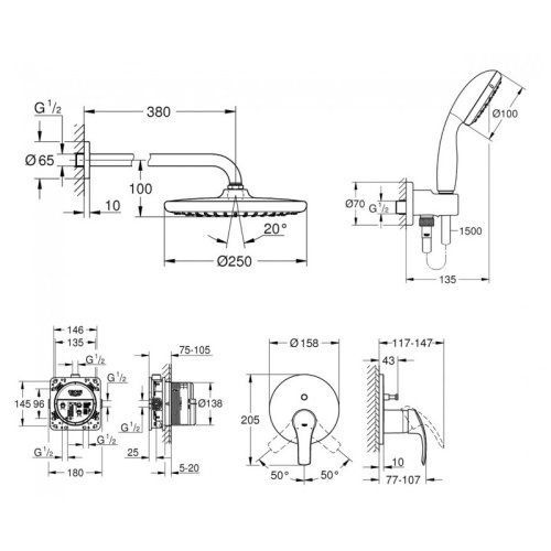 Душова система прихованого монтажу GROHE TEMPESTA 250 UA26416SC3 94471 фото