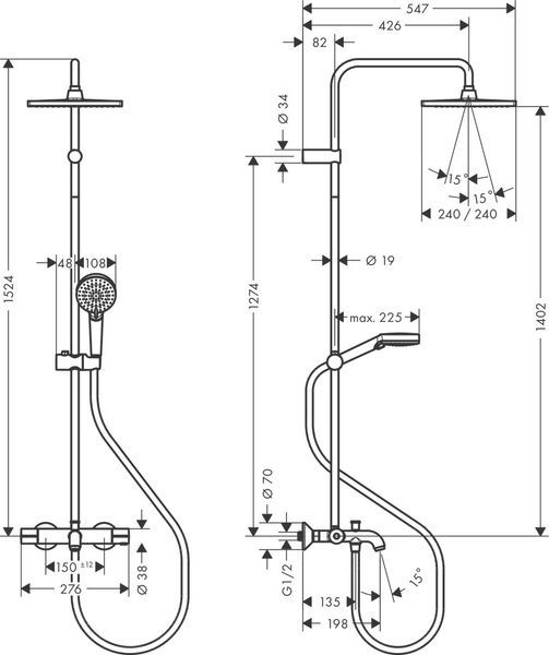 Душевая система с термостатом HANSGROHE VERNIS SHAPE 26900670, черный 88357 фото