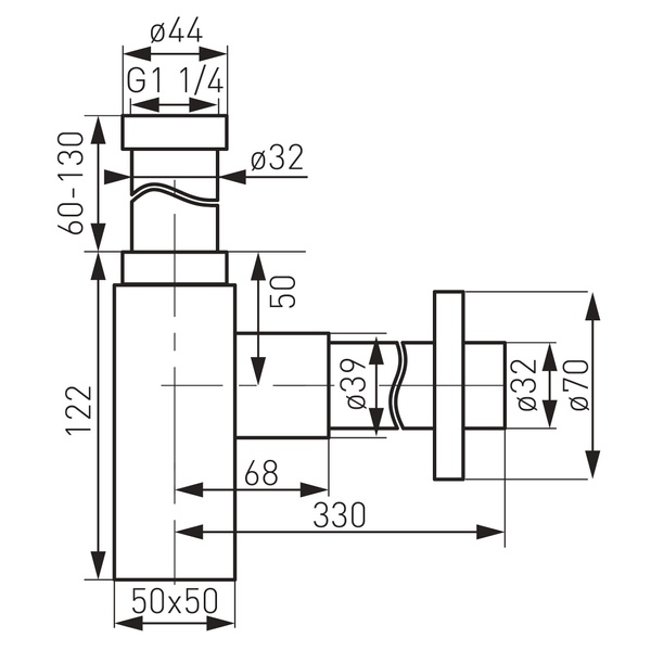 Сифон для умывальника FERRO QUADRO S280-BL, черный 80000002332 фото