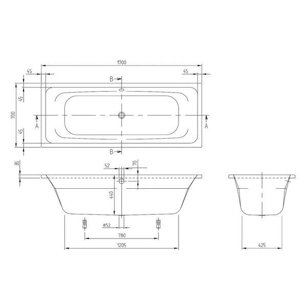 Ванна акриловая 170х70 VILLEROY & BOCH TARGA STYLE UBA177FRA2V-01 49468 фото