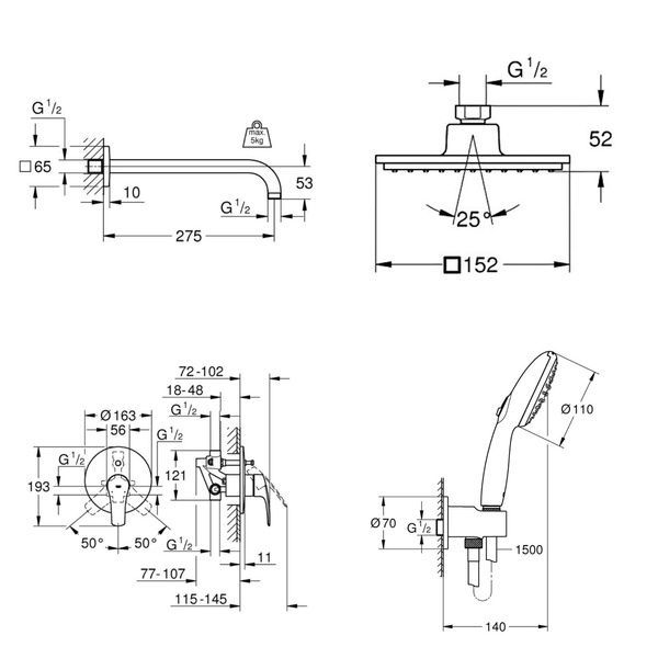 Душевая система скрытого монтажа GROHE EUROSMART 25183006, хром 102824 фото