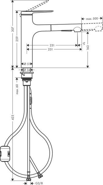 Смеситель с вытяжным душем для кухонной мойки HANSGROHE ZESIS M33 74801670, черный матовый 92447 фото