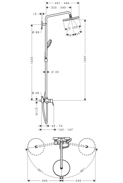 Душова система HANSGROHE CROMA 27222000 29921 фото