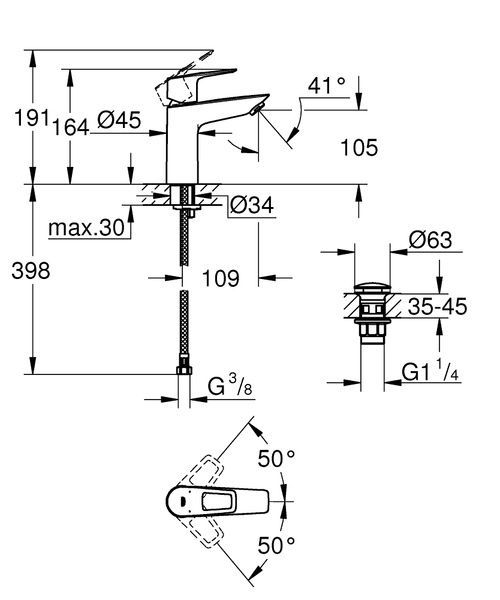 Смеситель для умывальника GROHE BAULOOP 23886001 100134 фото