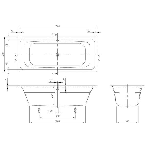 Ванна акриловая 170х75 VILLEROY & BOCH TARGA STYLE UBA170FRA2V-01 49470 фото