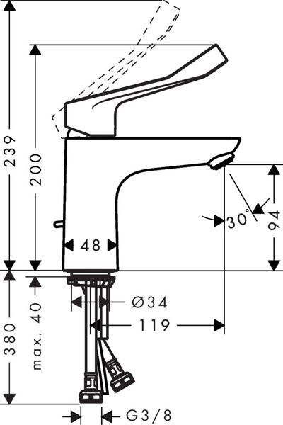 Смеситель для раковины с длинной рукояткой и донным клапаном HANSGROHE FOCUS 31911000 49086 фото