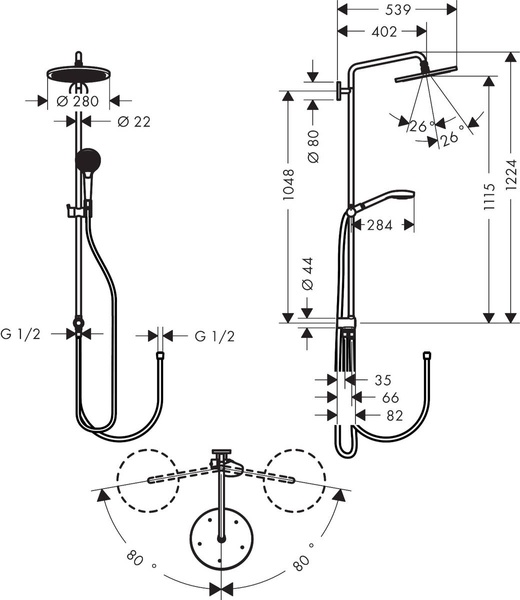 Душова система без змішувача HANSGROHE RAINDANCE SELECT 26793000 58466 фото