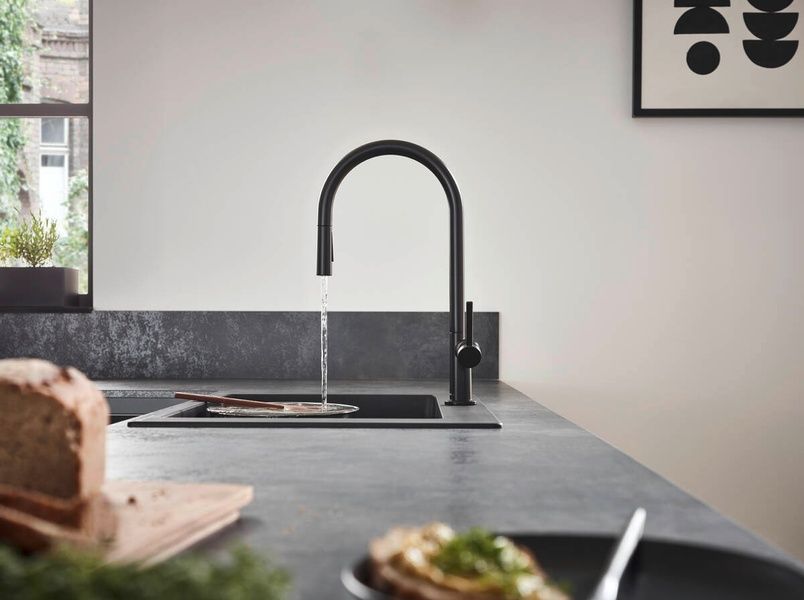 Змішувач для кухонної мийки з висувним душем HANSGROHE TALIS M54 72800670, чорний матовий 92446 фото