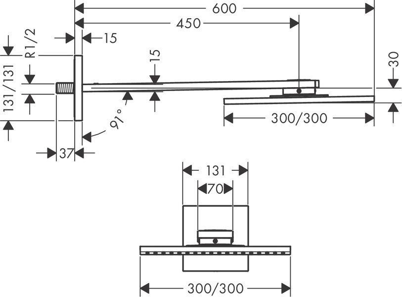 Верхний душ 300/300 1jet AXOR SHOWER SOLUTIONS 35314990, с держателем, золото 74657 фото