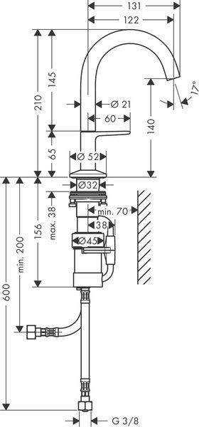 Смеситель для раковины Select 140 AXOR ONE 48010670, с донным клапаном Push-Open, черный 85435 фото