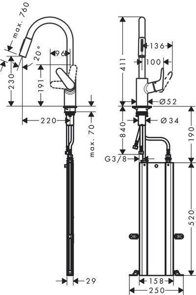 Смеситель для кухонной мойки с выдвижным душем HANSGROHE FOCUS M41 73880800, нержавеющая сталь 800003966 фото