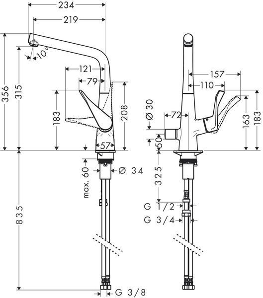 Смеситель для кухонной мойки HANSGROHE METRIS 14888000, нержавеющая сталь 51350 фото