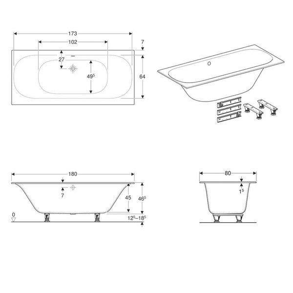 Ванна акрилова GEBERIT SELNOVA SQUARE 180x80 554.004.01.1 з ніжками 85115 фото