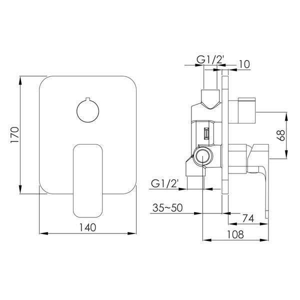 Змішувач прихованого монтажу 2 функції IMPRESE BILOVEC f04600906SQ, нікель сатин 94294 фото