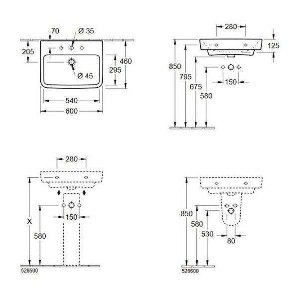 Умивальник підвісний VILLEROY & BOCH O.NOVO 4A416001, 60x46, білий 800005815 фото
