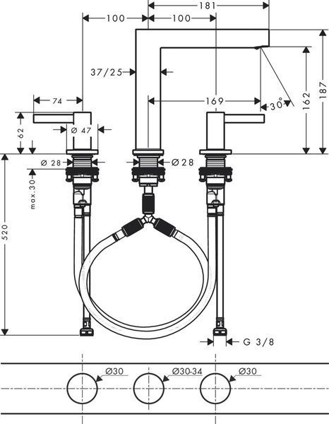 Смеситель для раковины со сливным гарнитуром HANSGROHE FINORIS 76034000 83362 фото