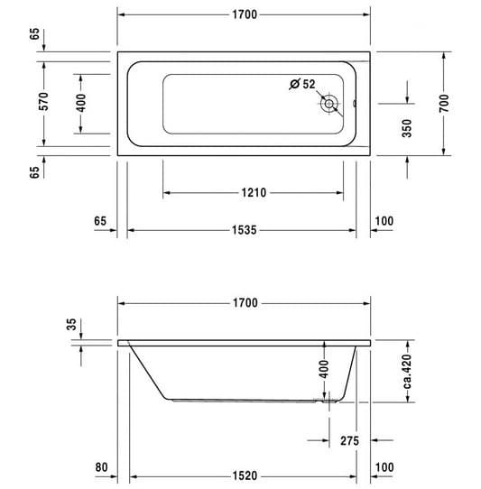 Ванна акриловая DURAVIT D-CODE 700098000000000, 170х70 800005921 фото