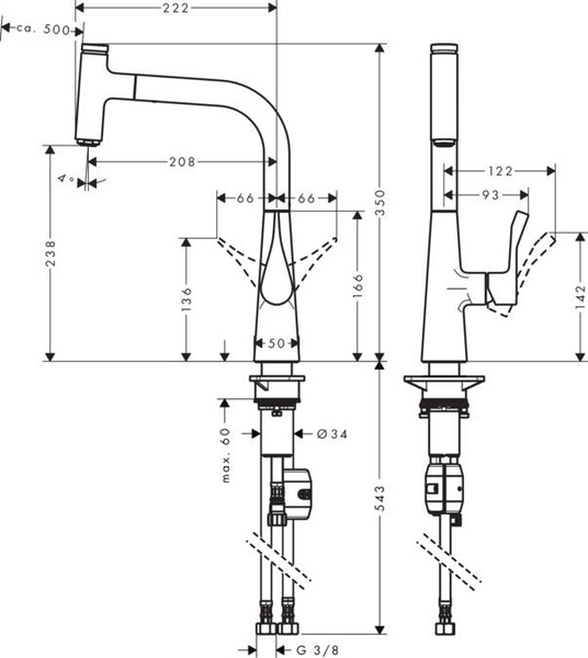 Смеситель для кухонной мойки HANSGROHE METRIS SELECT 14857800, нержавеющая сталь 800003931 фото