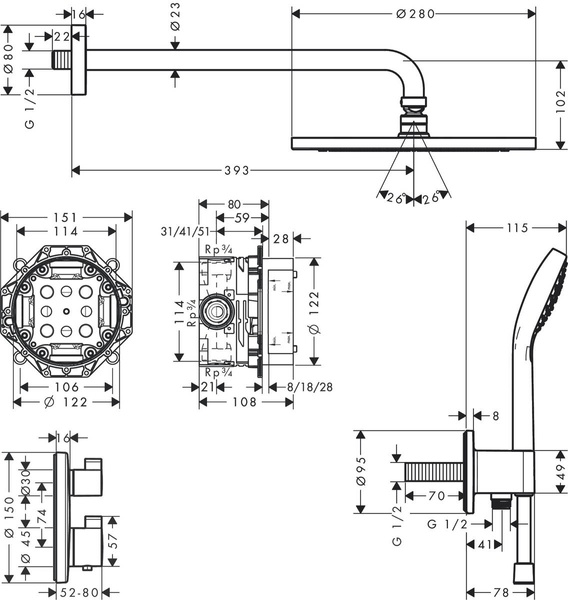 Душевая система с термостатом HANSGROHE CROMA 27954000 800003731 фото