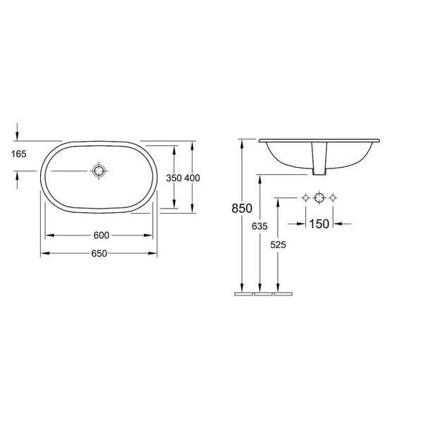 Умывальник встраиваемый VILLEROY & BOCH O.NOVO A41626001+41755000 комплект с крючком HANSGROHE, 60x35, белый 36972 фото