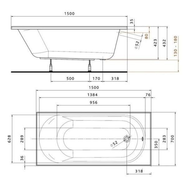 Ванна акрилова KOLO OPAL PLUS 150x70 XWP135000N 56045 фото