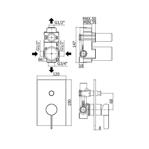 Душова система верхній душ 200х200 мм PAFFONI KIT KITRO015CR200 800000007279 фото