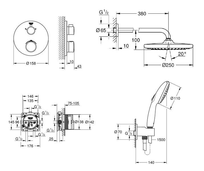 Душова система GROHE GROHTHERM UA26415SC9, чорний матовий 98995 фото