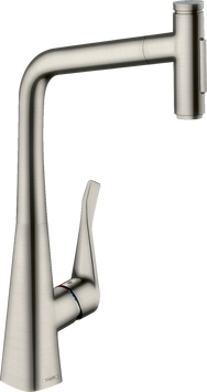 Смеситель для кухонной мойки с выдвижным душем HANSGROHE METRIS M71 73816800, нержавеющая сталь 800003967 фото
