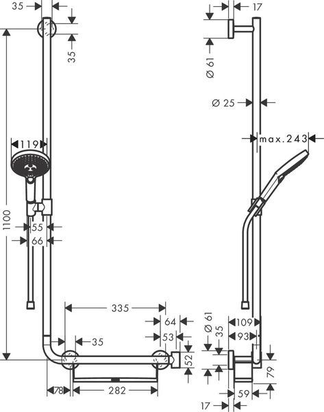 Душевой набор с душевой штангой слева HANSGROHE RAINDANCE SELECT 26325400, хром с белым 800003817 фото