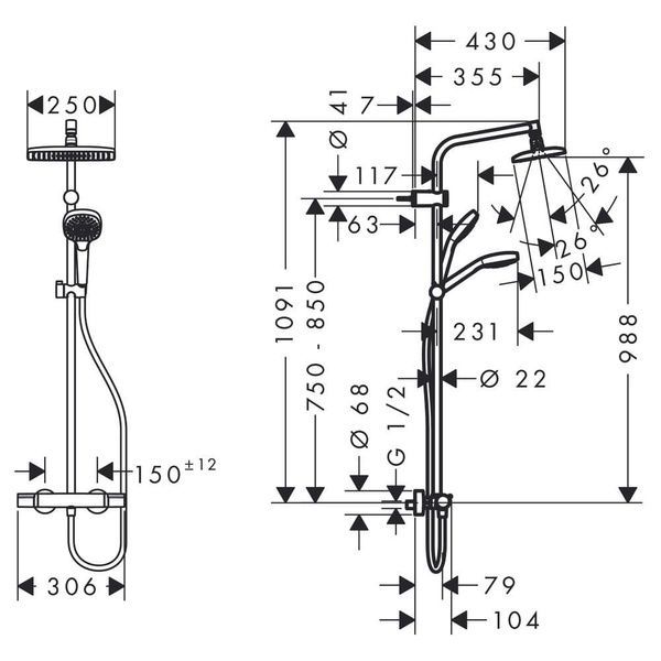 Душова система з термостатом HANSGROHE MYSELECT 26764400, хром 52554 фото