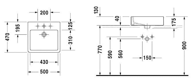 Умивальник підвісний DURAVIT VERO 0452500000, 50х47 800006007 фото