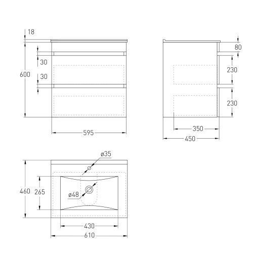 Тумба с умывальником 60 см IMPRESE VACLAV u08406403FH+с061010361, белый 101482 фото