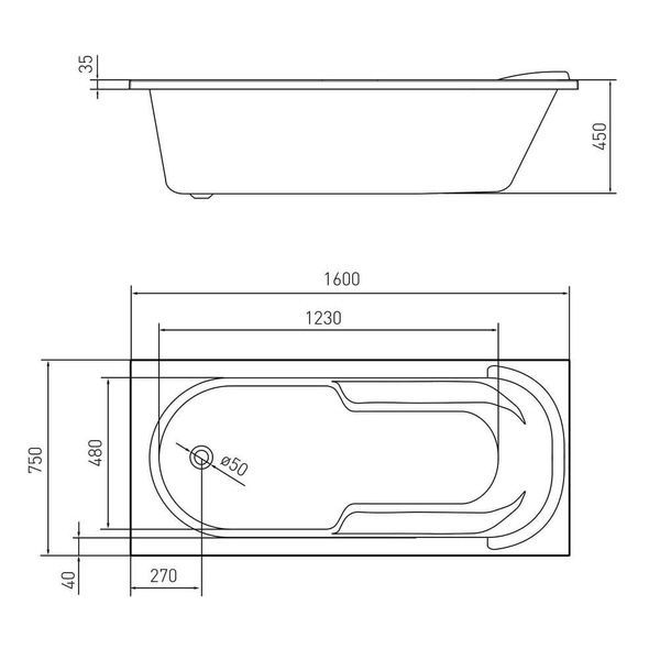 Ванна акрилова VOLLE IBERIA 160x75 TS-1672140 78409 фото