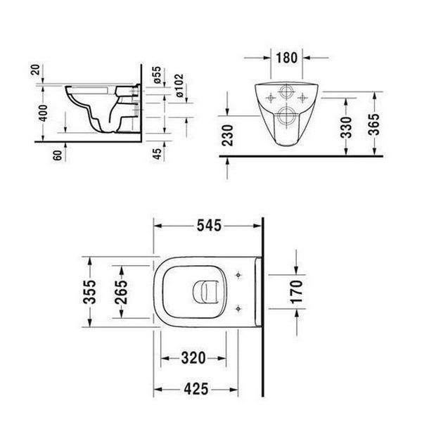 Унитаз подвесной с крышкой DURAVIT D-CODE 45700900A1, Rimless 565x400х450 мм 76058 фото