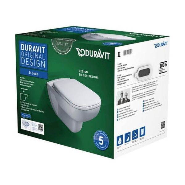 Унитаз подвесной с крышкой DURAVIT D-CODE 45700900A1, Rimless 565x400х450 мм 76058 фото