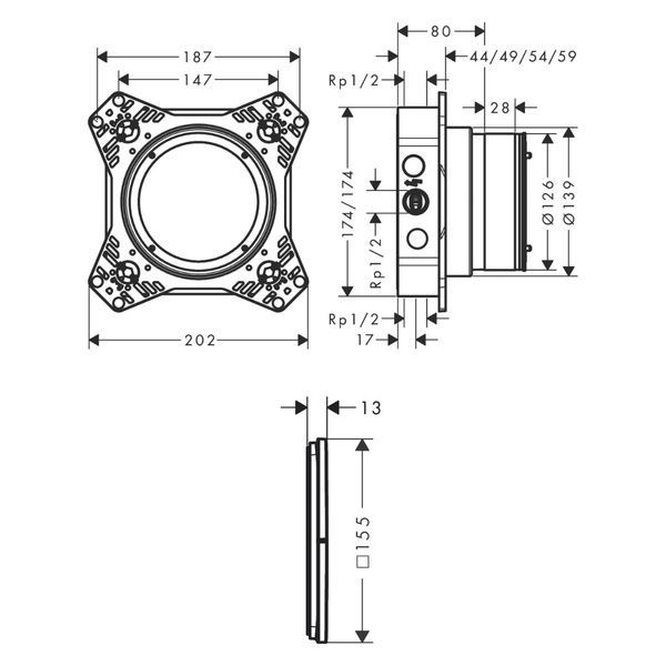 Переключатель потоков 3 функции со скрытой частью HANSGROHE SHOWER SELECT DEL 15573140+01500180, бронза сатин 100323 фото