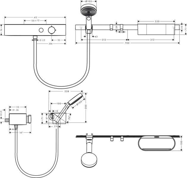 Набір душовий HANSGROHE WALLSTORIS 24250700, білий 81540 фото