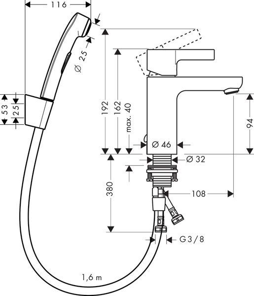 Смеситель для раковины с гигиеническим душем HANSGROHE METRIS S 31160000 13017 фото