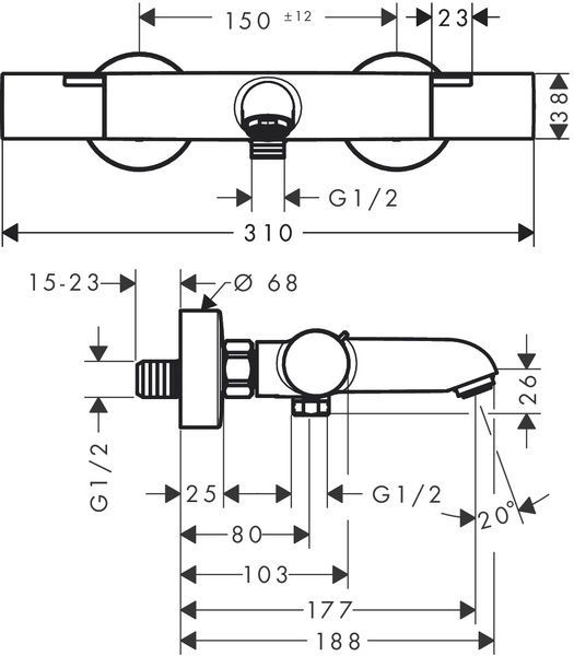 Термостат для ванни HANSGROHE ECOSTAT ELEMENT 13347000 800004469 фото