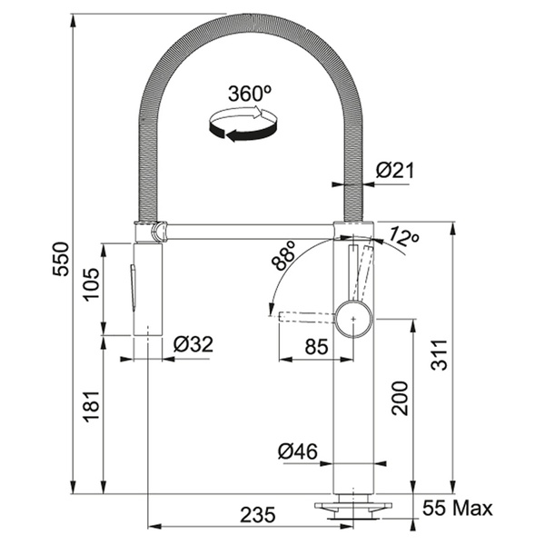 Змішувач кухонний FRANKE PESCARA Semi-Pro XL 115.0393.974, хром 800006459 фото