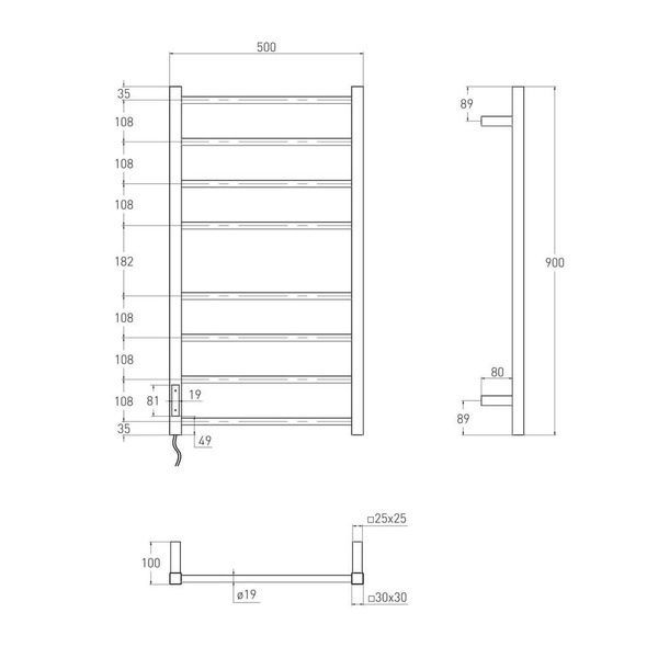 Полотенцесушитель электрический VOLLE CUADRO 500x900 9234.000104, черный 80420 фото
