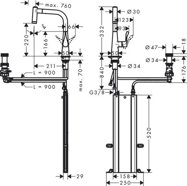 Змішувач для кухонної мийки HANSGROHE METRIS SELECT M71 73805800, нержавіюча сталь 800003919 фото