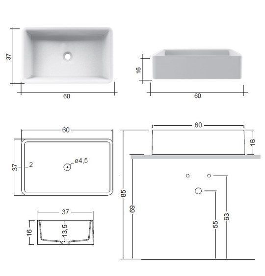 Умывальник накладной NIC DESIGN SEMPLICE 1383003, белый матовый 99381 фото