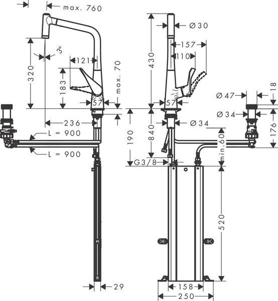 Змішувач для кухонної мийки HANSGROHE METRIS SELECT M71 73806800, нержавіюча сталь 800003920 фото