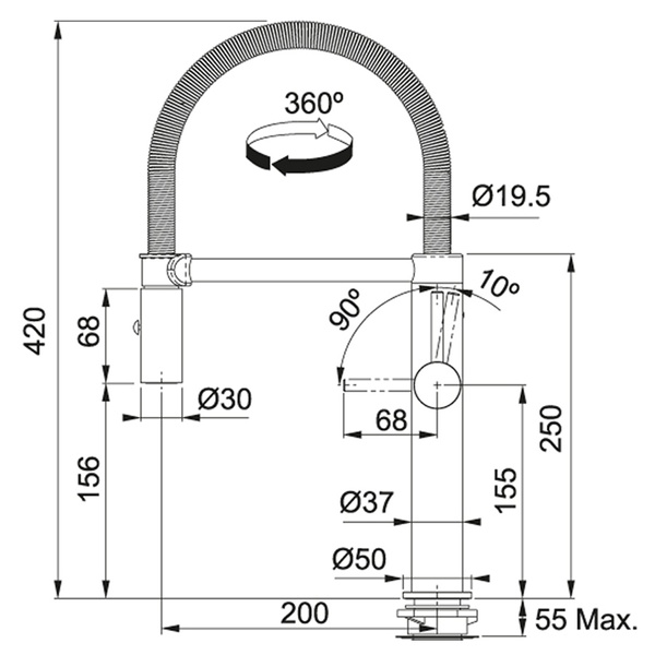 Смеситель кухонный FRANKE PESCARA Semi-Pro L 115.0393.975, хром 800006460 фото