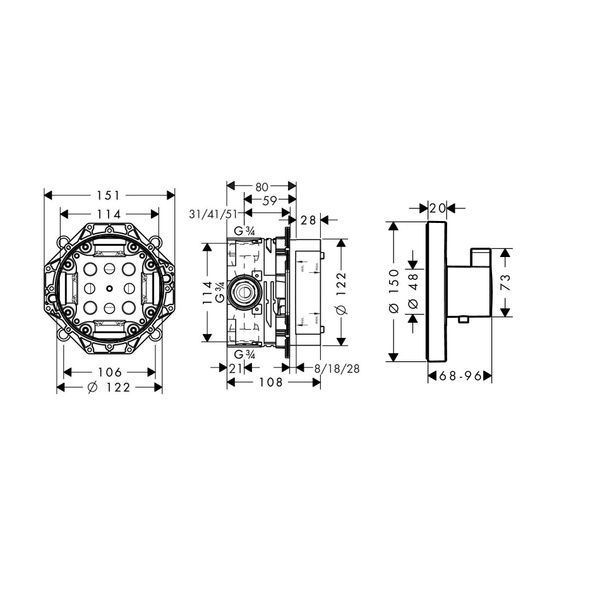 Термостат скрытого монтажа 1 функция со скрытой частью HANSGROHE SHOWER SELECT DEL 15742000+01800180 86512 фото