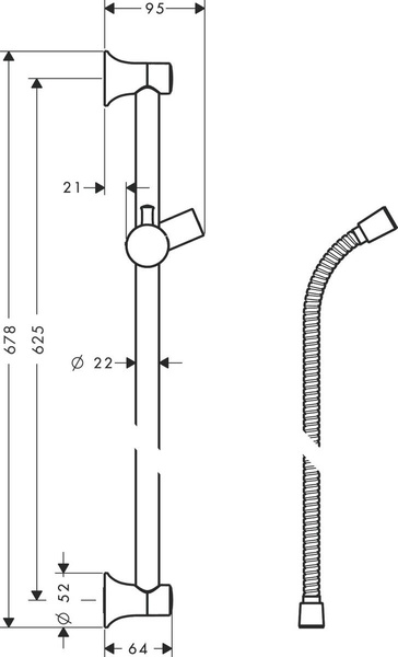 Штанга для душу зі шлангом для душу HANSGROHE UNICA 27617820, нержавіюча сталь 800004571 фото